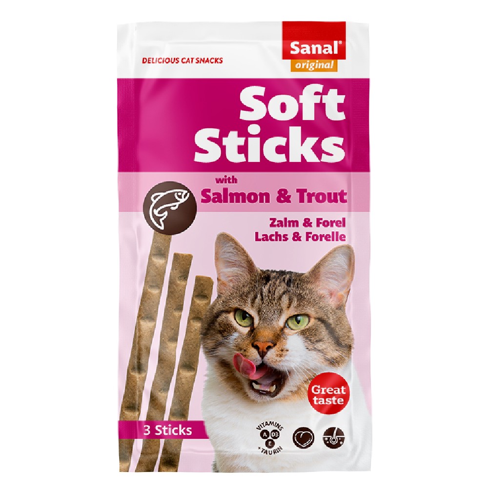 SANAL-STICKS-SALMON SANAL CAT SOFT STICKS SALMON & TROUT 15GR (3PCS) - Image 1